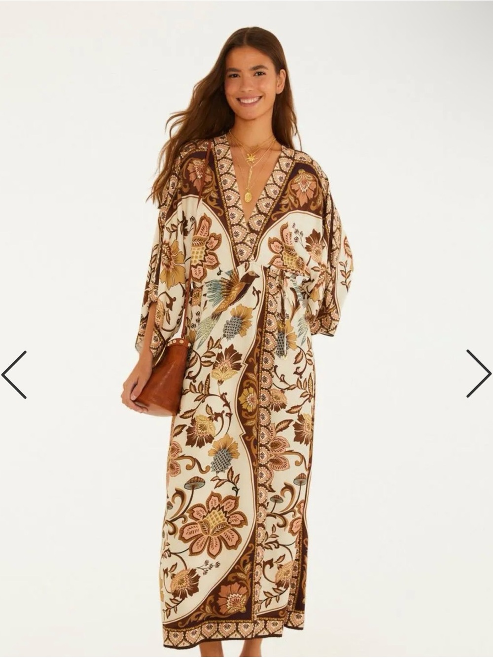 FARM Rio Cream Maxi Dress with Brown Floral Print - Picture 3 of 4